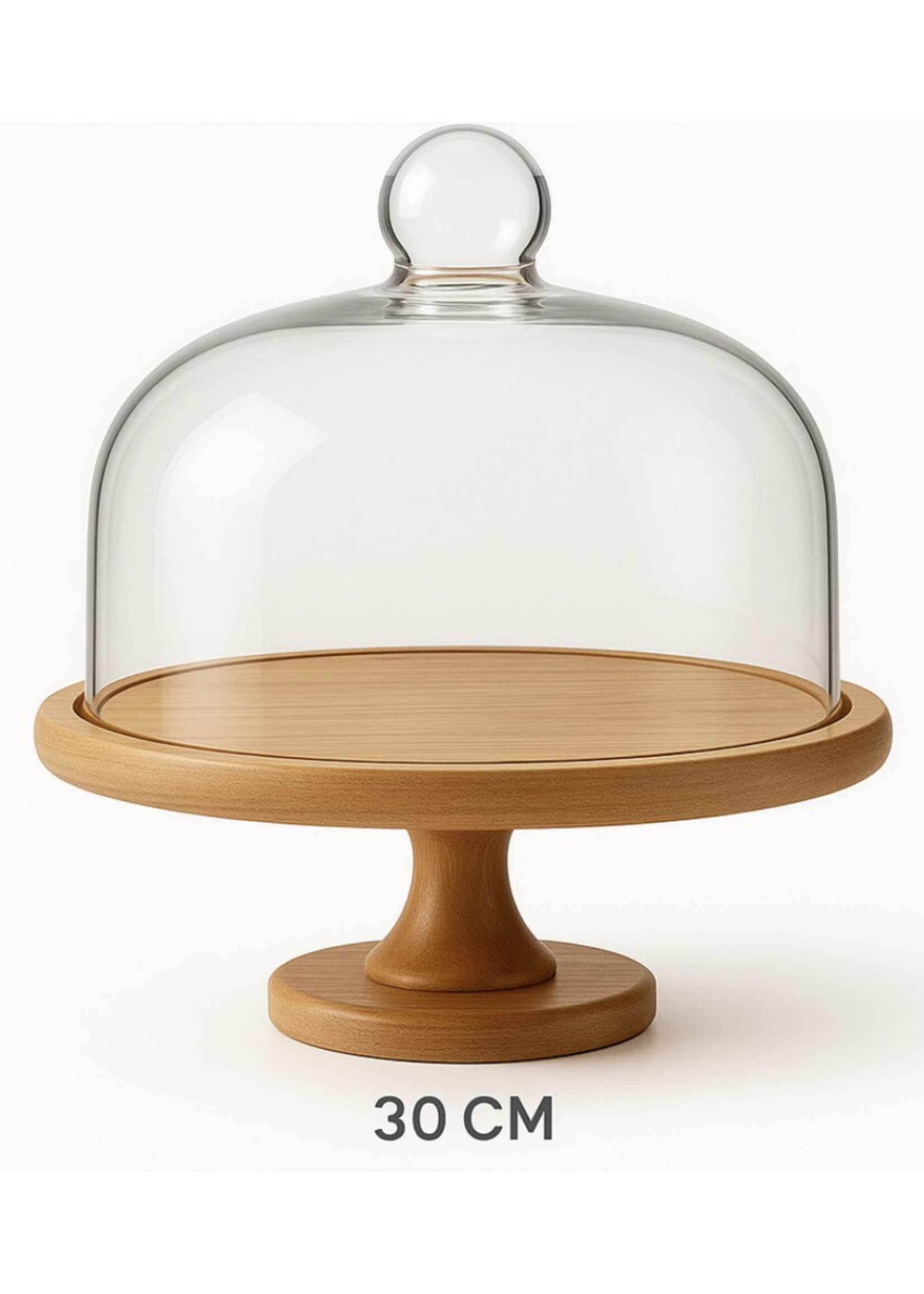 Présentoir à gâteaux en bois avec cloche en verre – 30 cm