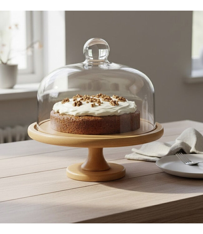 Tortenständer aus Holz mit Glasglocke – 30 cm