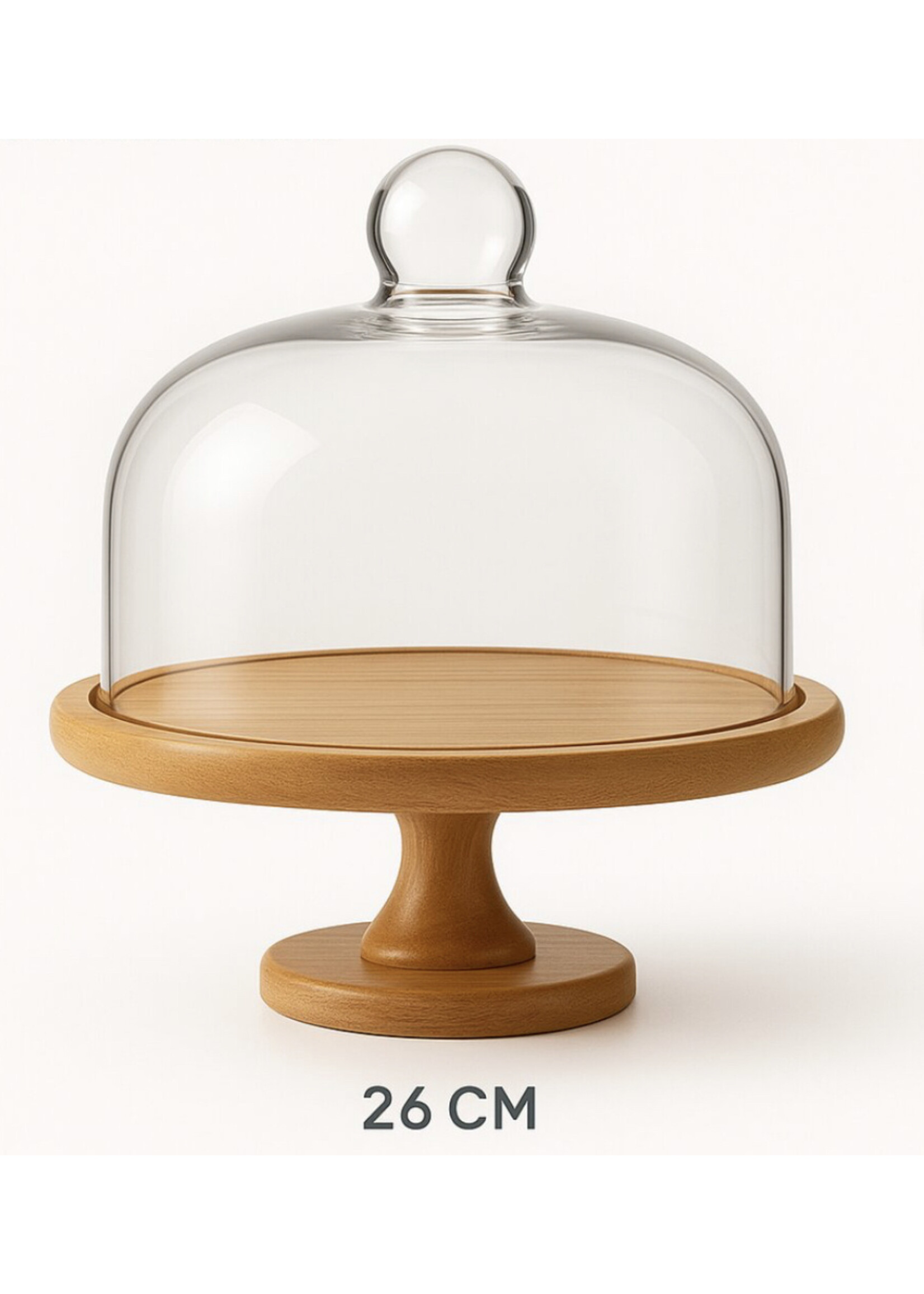 Tortenständer aus Holz mit Glasglocke – 30 cm