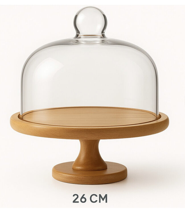 Tortenständer aus Holz mit Glasglocke – 30 cm