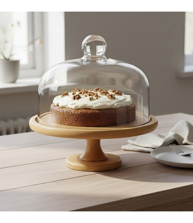 Tortenständer aus Holz mit Glasglocke – 30 cm