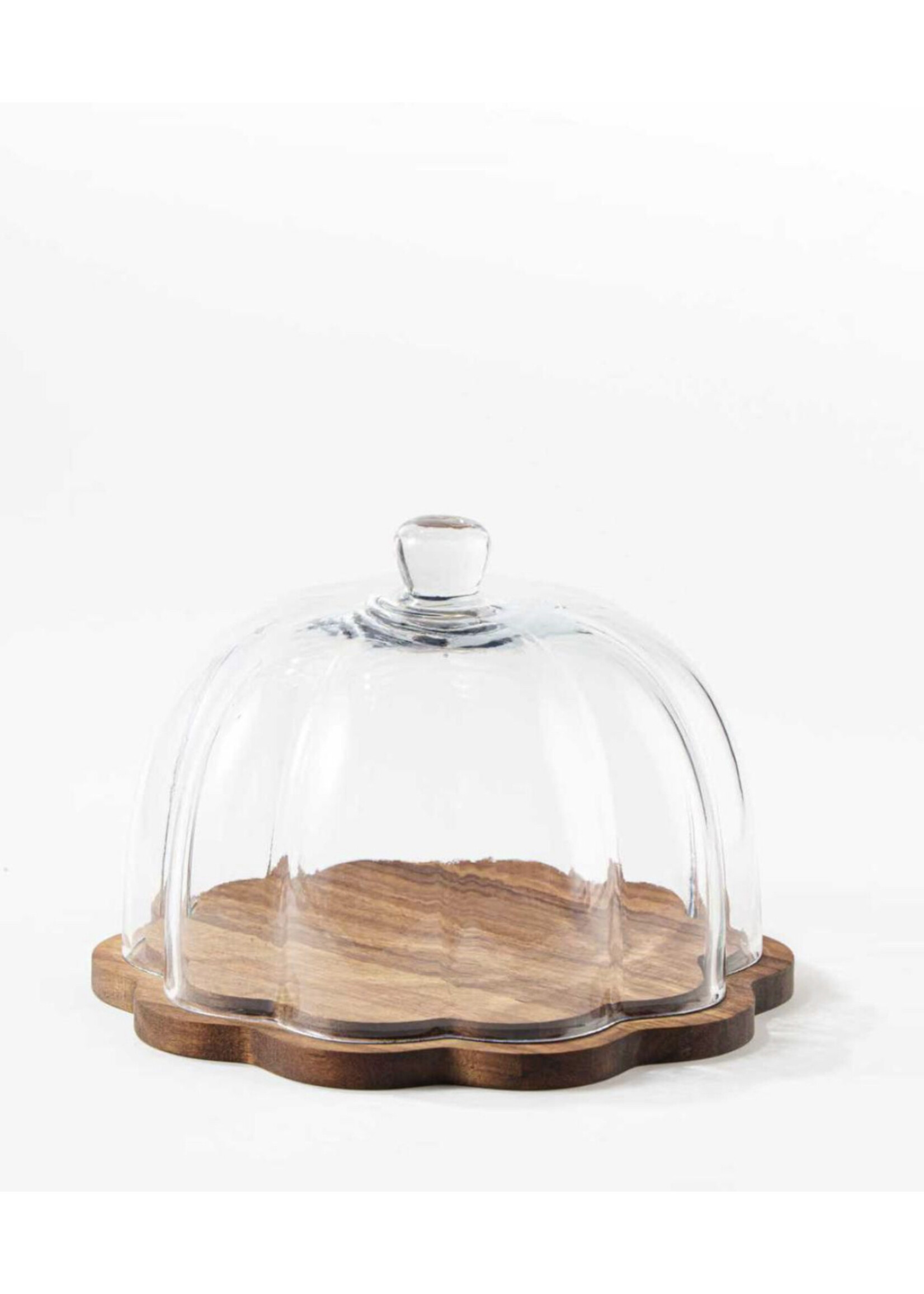 Bavary Cloche en verre avec plateau en bois d'acacia