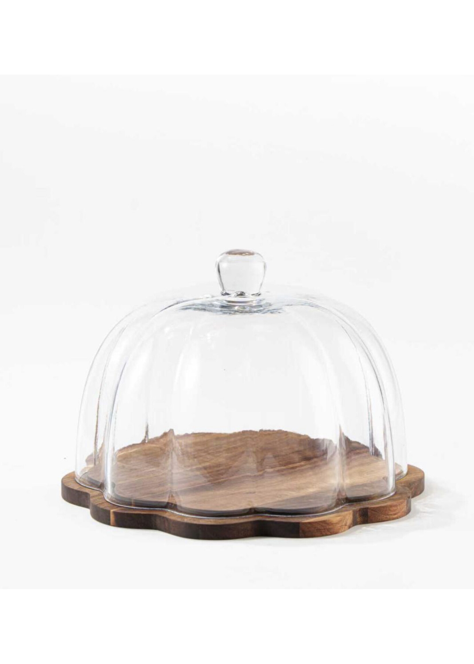 Bavary Cloche en verre avec plateau en bois d'acacia