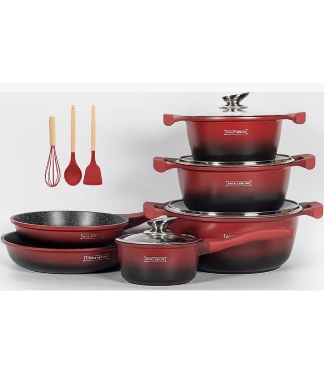 Royality line Batterie de cuisine 13 pièces avec revêtement en marbre - avec poignées amovibles