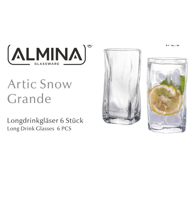 ALMINA Glassware Artic Snow Grande Longdrinkglazen – Set van 6