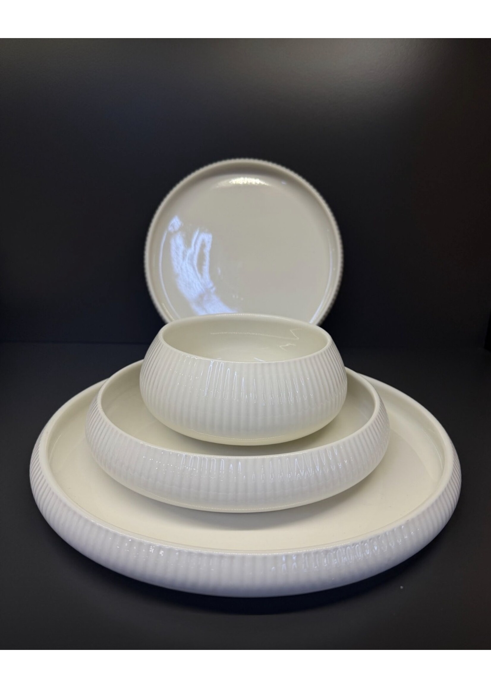 Bavary 24-delige Serviesset Wit – Luxe Ribbel Design – 6 Persoons Compleet Eetservies