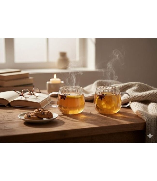 Bavaria Timeless Glasbecher – 350 ml – 2er-Set – Hitzebeständig – Kaffee & Tee – Luxuriöses geripptes Design