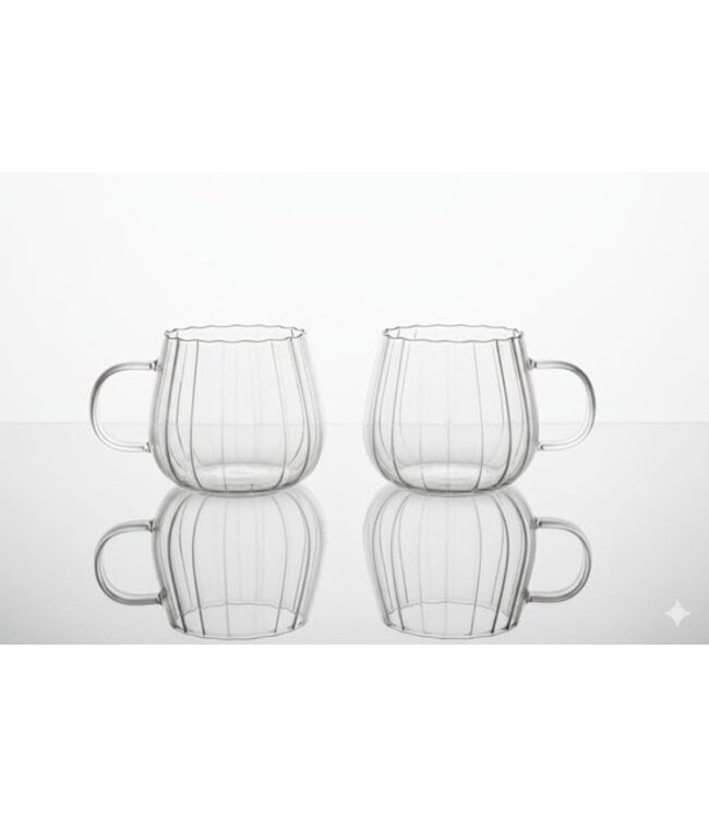 Bavaria Timeless Glasbecher – 350 ml – 2er-Set – Hitzebeständig – Kaffee & Tee – Luxuriöses geripptes Design