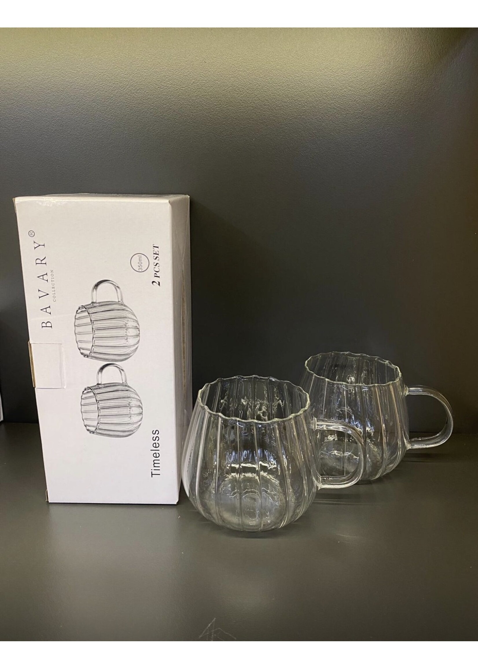 Bavaria Timeless Glasbecher – 350 ml – 2er-Set – Hitzebeständig – Kaffee & Tee – Luxuriöses geripptes Design
