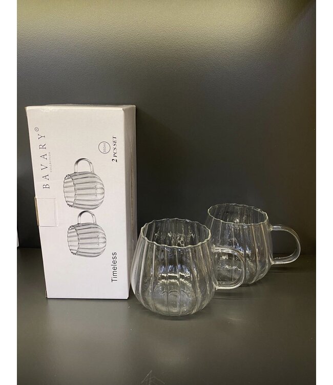 Bavary Timeless Glazen Mok – 350 ml – Set van 2 – Hittebestendig – Koffie & Thee – Luxe Ribbel Design