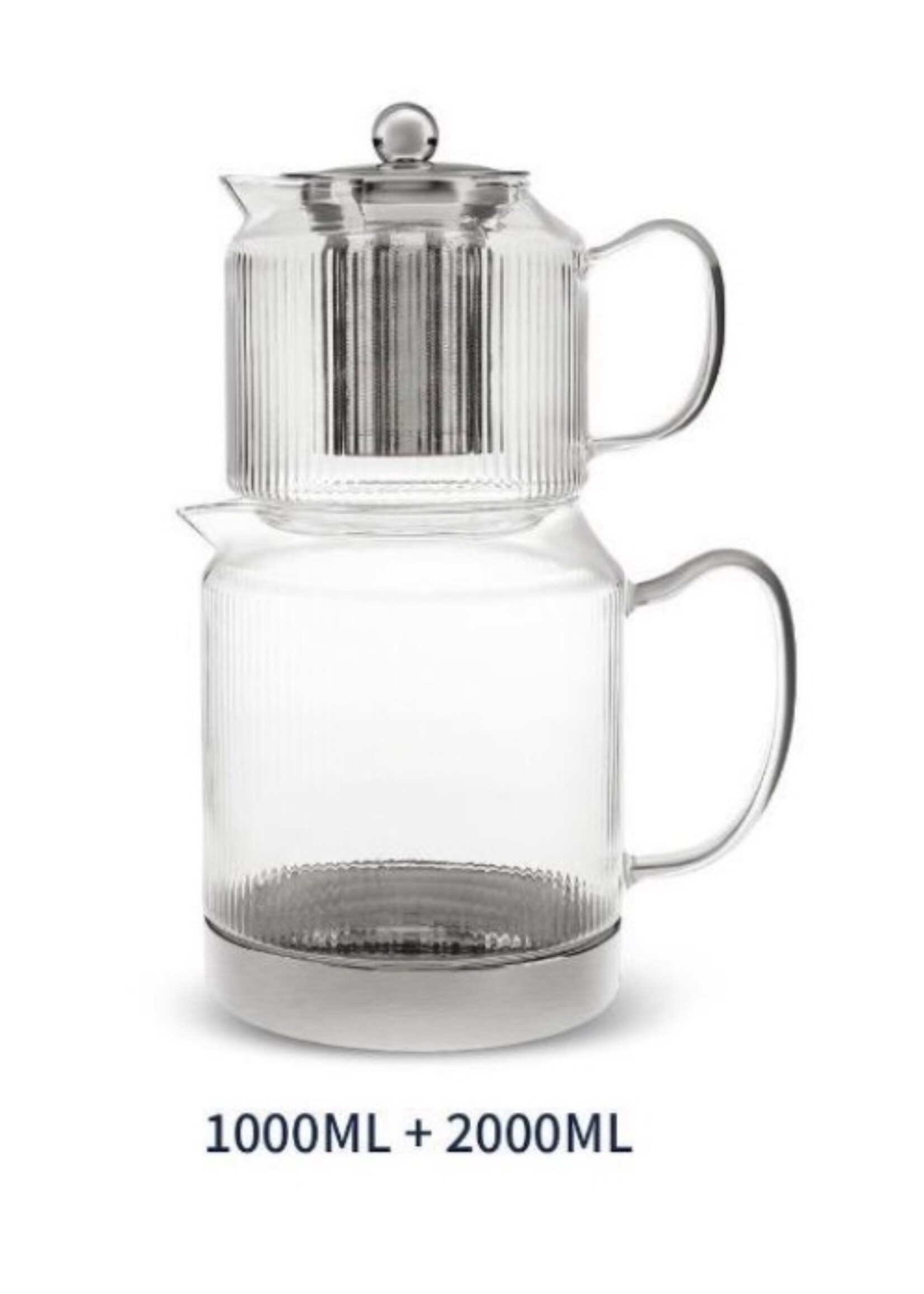 Almina Freya Glazen Theepot Set – 1000ML + 2000ML | Luxe Dubbele Theeset met RVS Filter