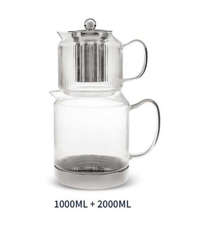 Service à thé en verre Almina Freya – 1000 ml + 2000 ml | Service à thé double de luxe avec filtre en acier inoxydable