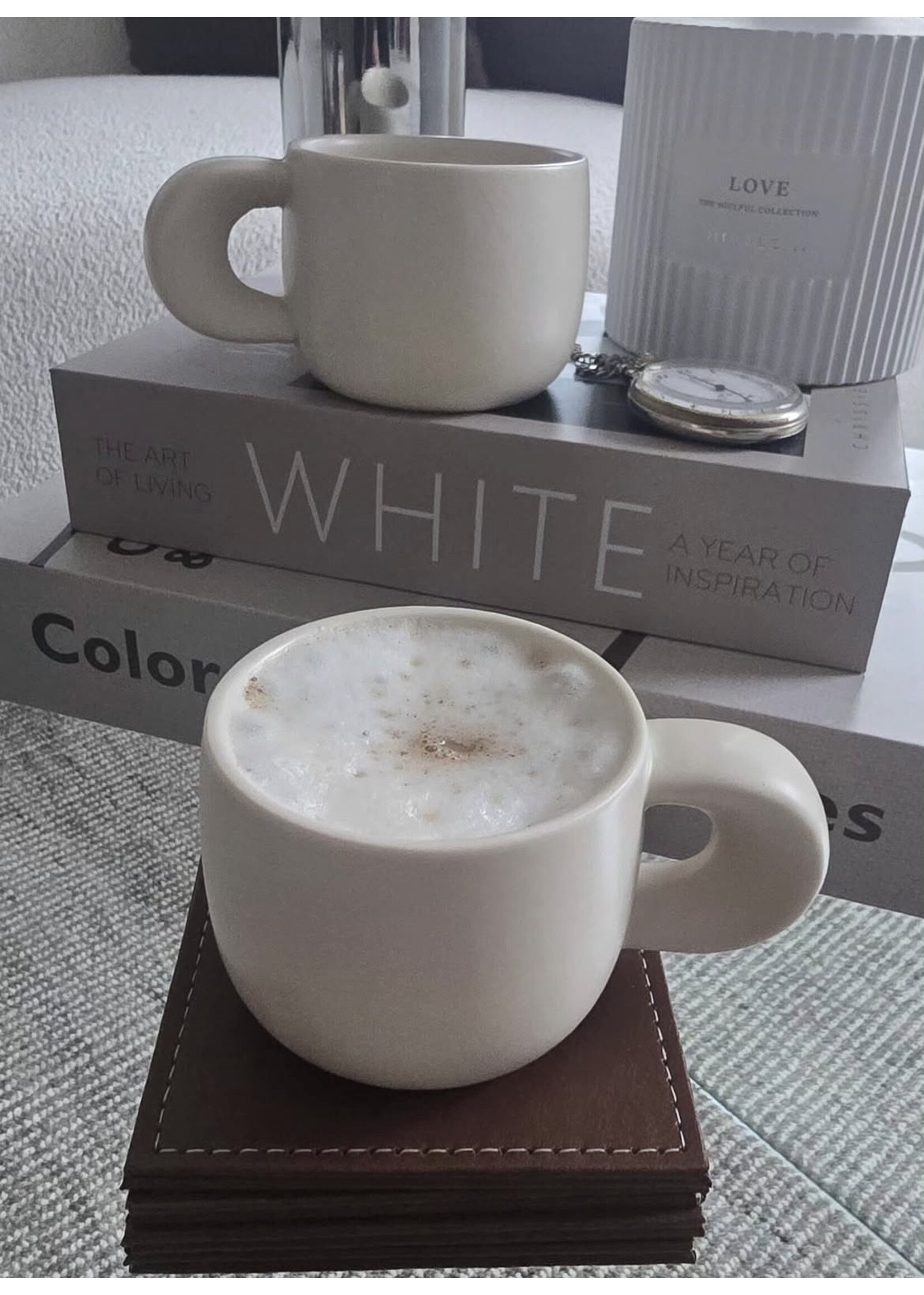 Bavary Tasses à café en céramique crème mate, lot de 2, 250 ml