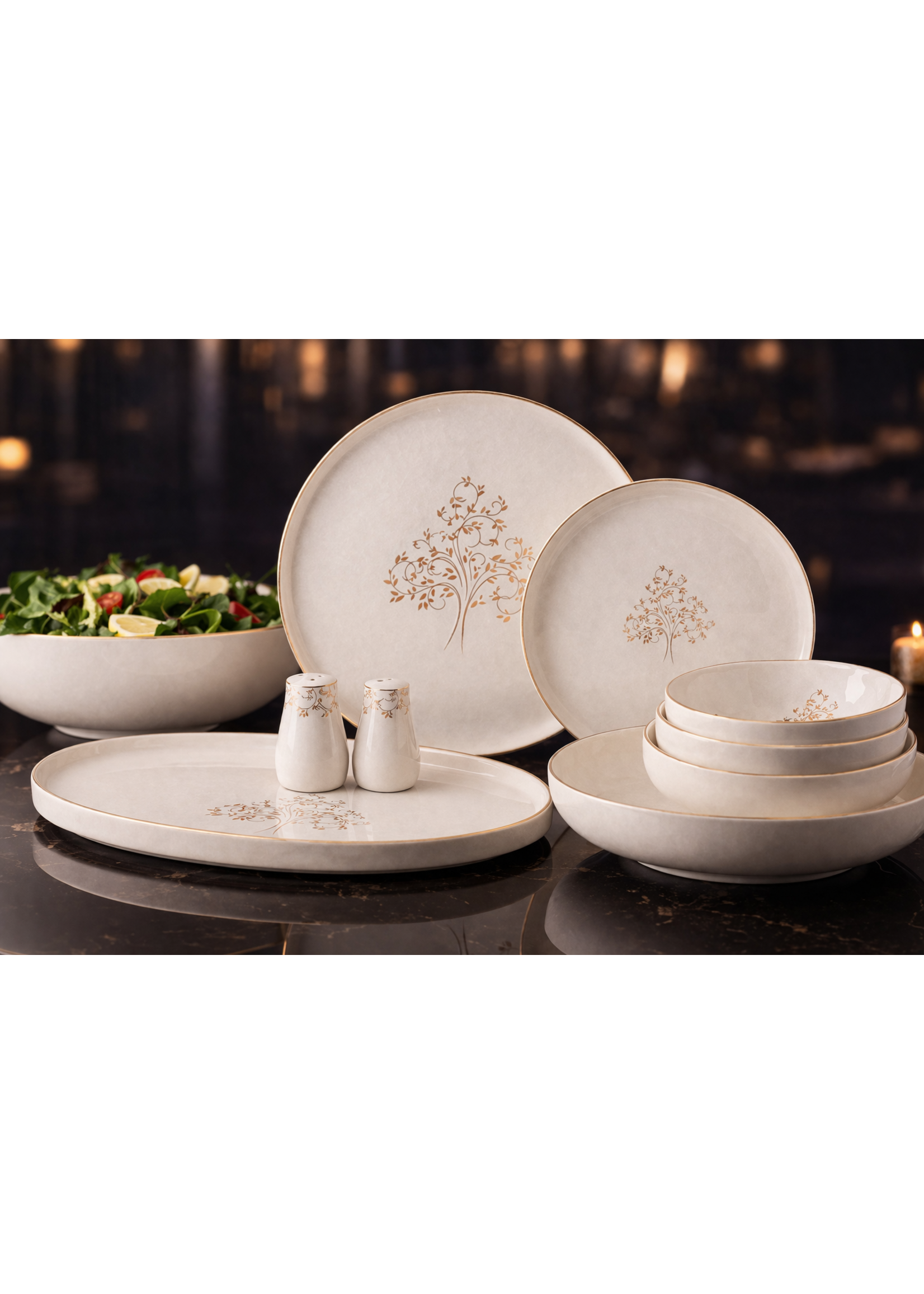 Service de table 27 pièces – Porcelaine fine à bordure dorée