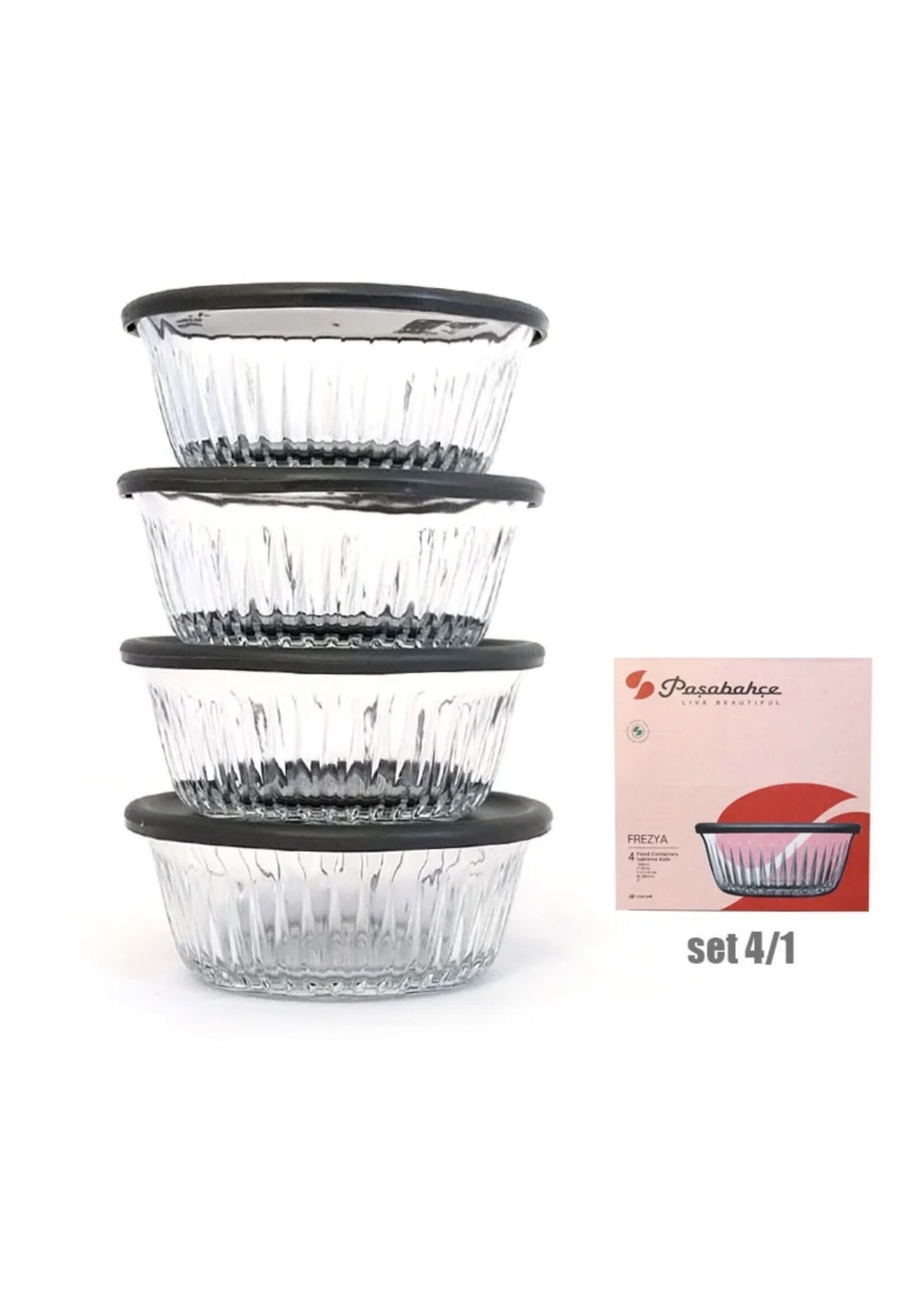 Pasabahce 4 Frezya Kommetjes inc. Deksel | 330ml