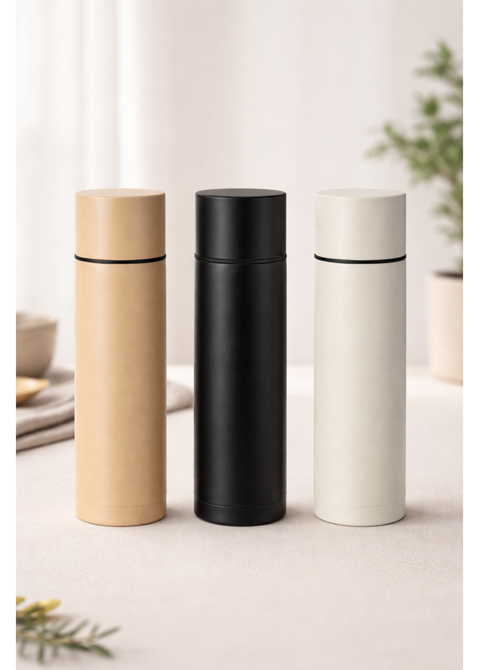 Babary Minimalistische Thermoskanne – Stilvolles Design – 350 ml & 750 ml – Beige, Schwarz, Weiß