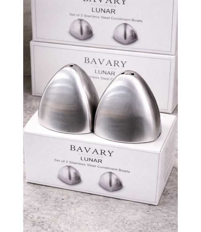 Ensemble de salière et poivrière Bavary Lunar – Design en acier inoxydable – Minimaliste et moderne – 2 pièces