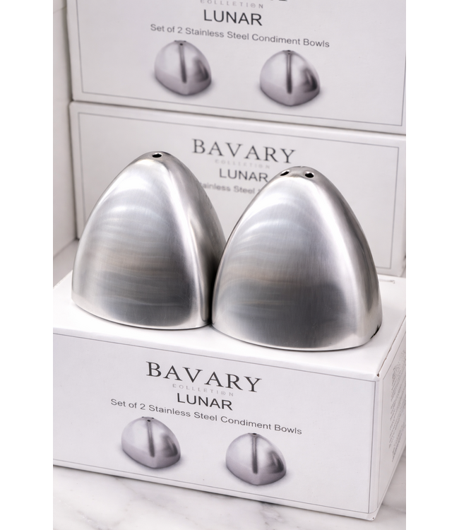 Ensemble de salière et poivrière Bavary Lunar – Design en acier inoxydable – Minimaliste et moderne – 2 pièces