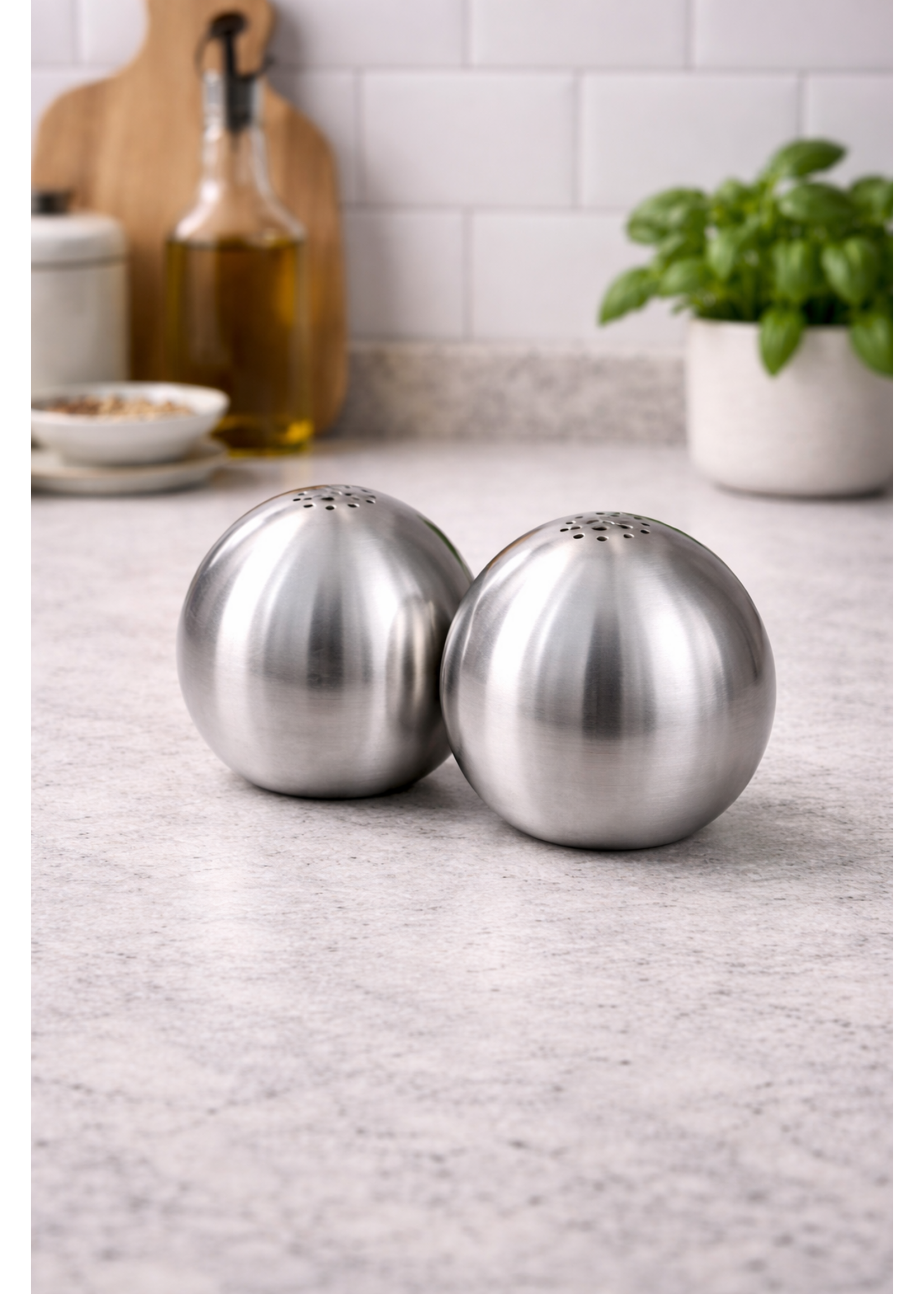 Bavary Lunar Zout- en Peperstrooiers Set – RVS Design – Minimalistisch & Modern – 2 Stuks