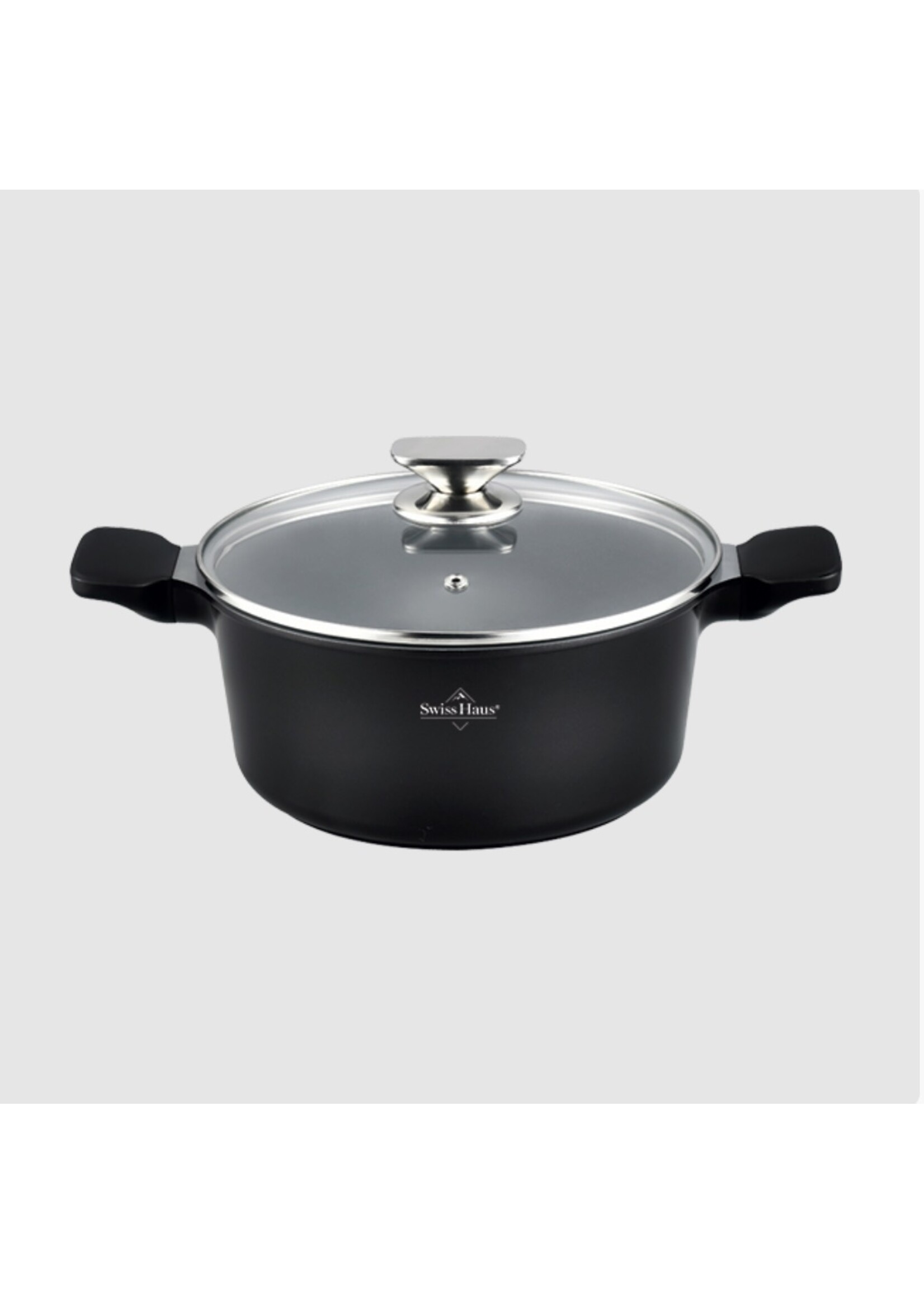 Swiss Haus® BC26B Induktions-Kasserolle mit Deckel – Ø 26 cm / 4,9 Liter Suppentopf – PFAS-frei – Kasserollen für alle Herdarten – Topf mit Sapphire™ Antihaftbeschichtung – Schwarz