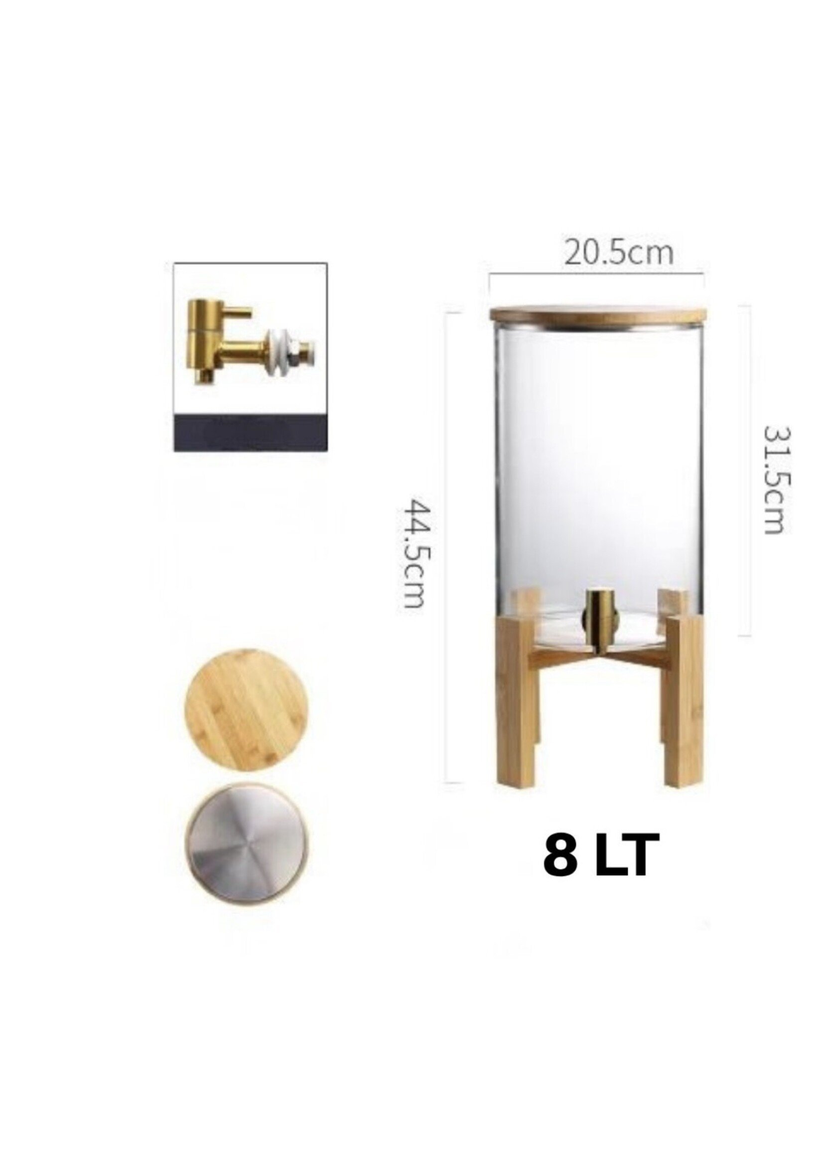 8 Liter Glazen Drankdispenser met Houten Standaard en Tapkraan