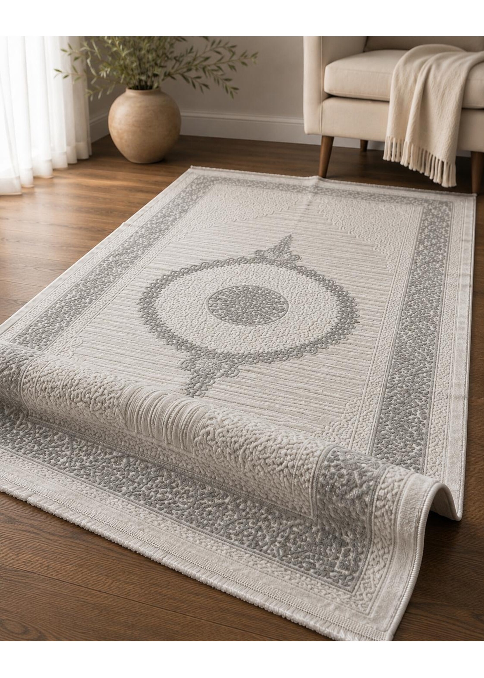 Zelmore ÇAĞLA Luxus-Teppich – Grau/Creme