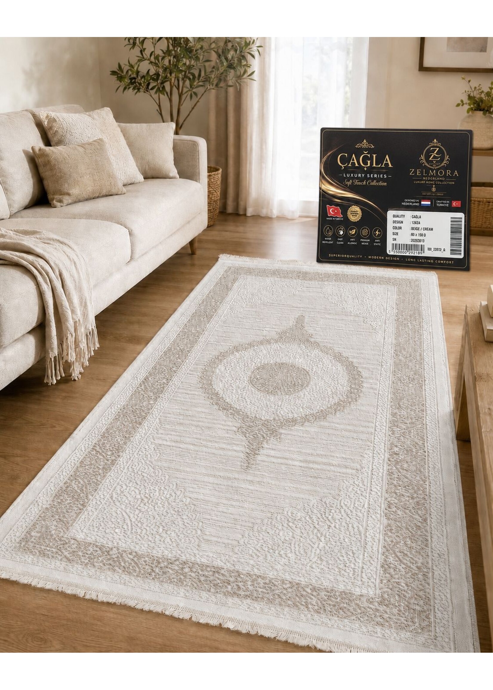 Zelmore Tapis ÇAĞLA Luxury Series – Beige / Crème