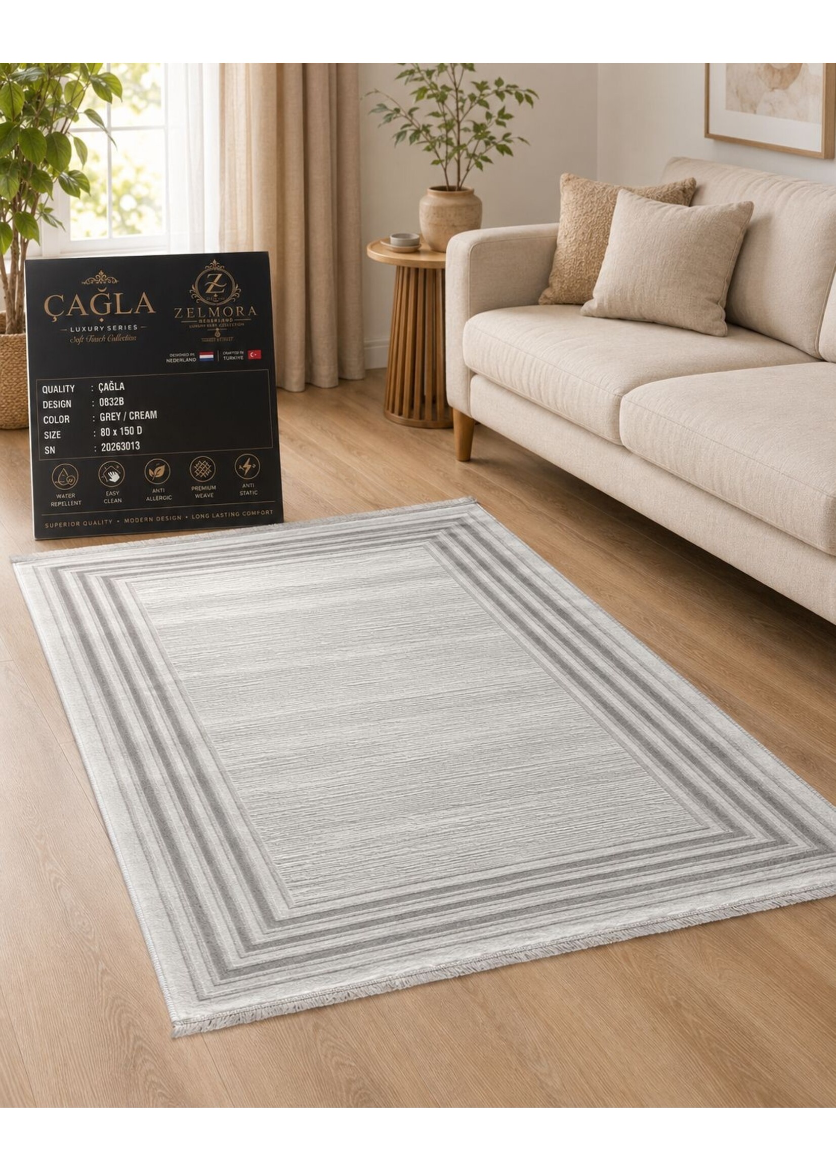Zelmore Tapis ÇAĞLA Luxury Series – Gris / Crème