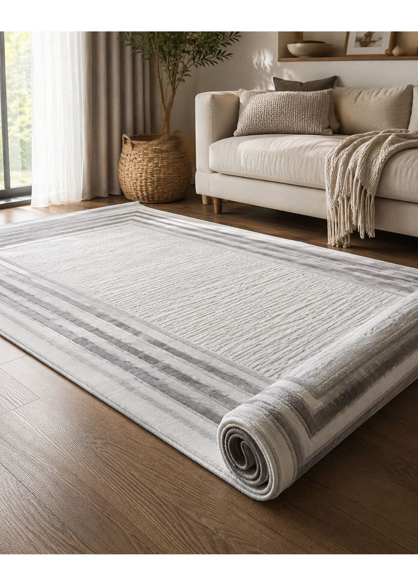 Zelmore ÇAĞLA Luxury Series Vloerkleed – Grey / Cream