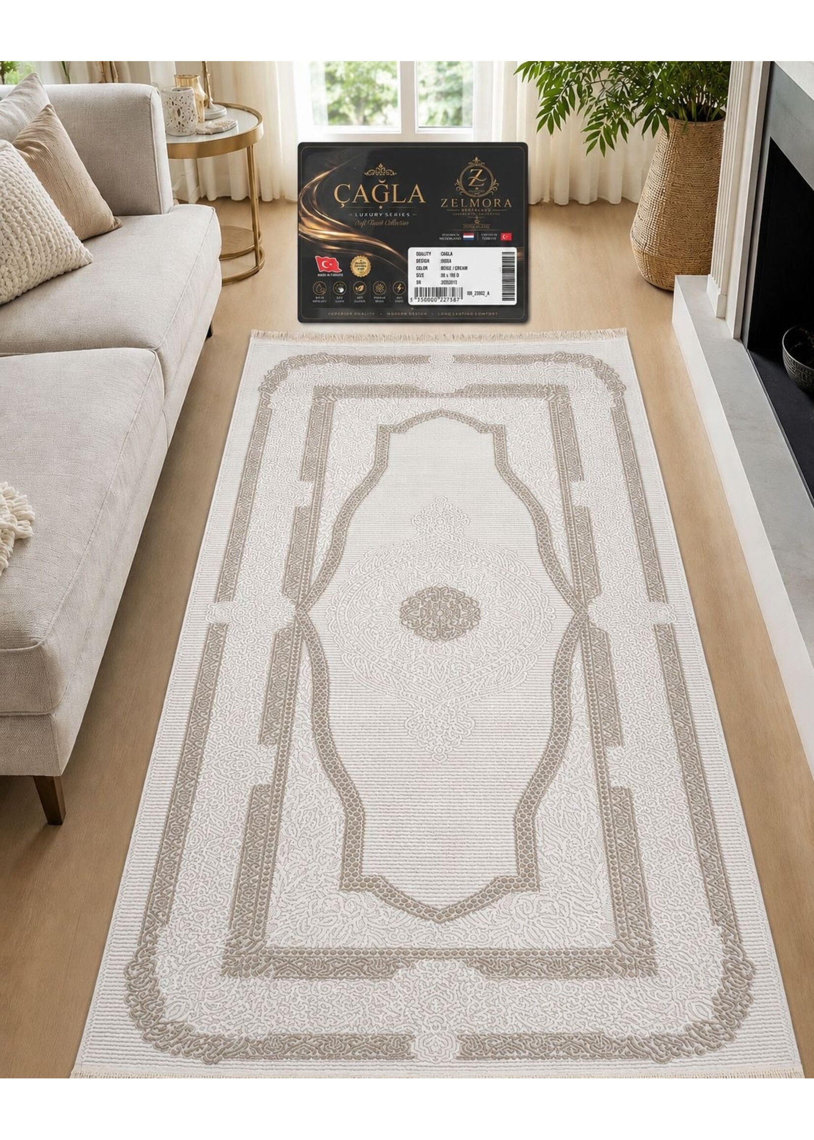 Zelmore Çağla Luxury Series Vloerkleed – Crème / Beige