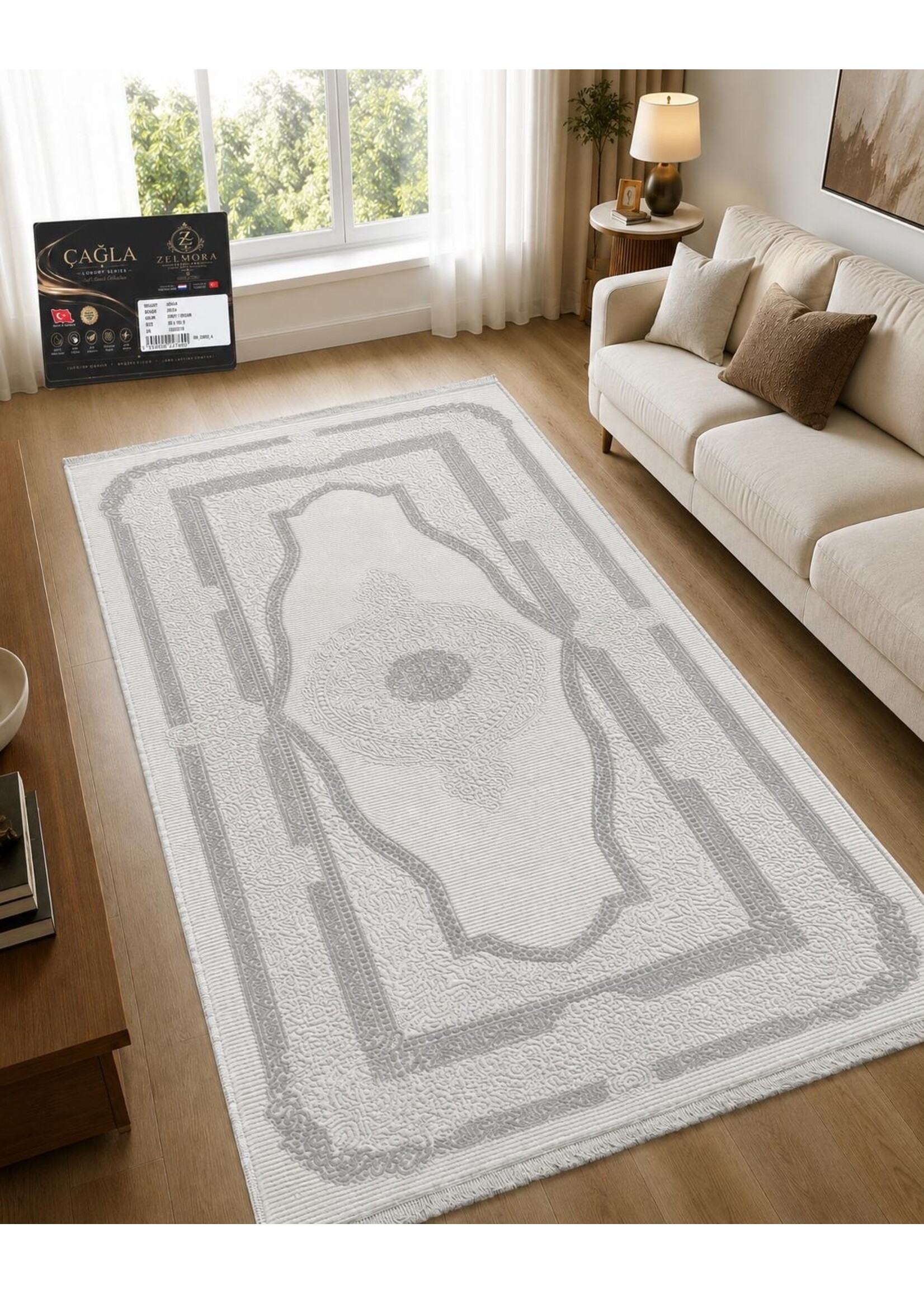 Zelmore Tapis Çağla Luxury Series – Crème / Gris