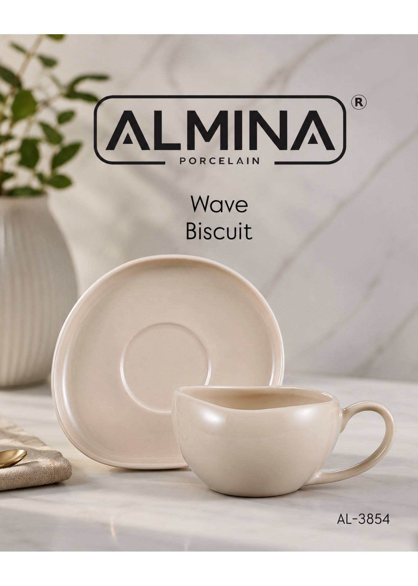 ALMINA Porcelain – Wave Biscuit Kop & Schotel Set 12-delig