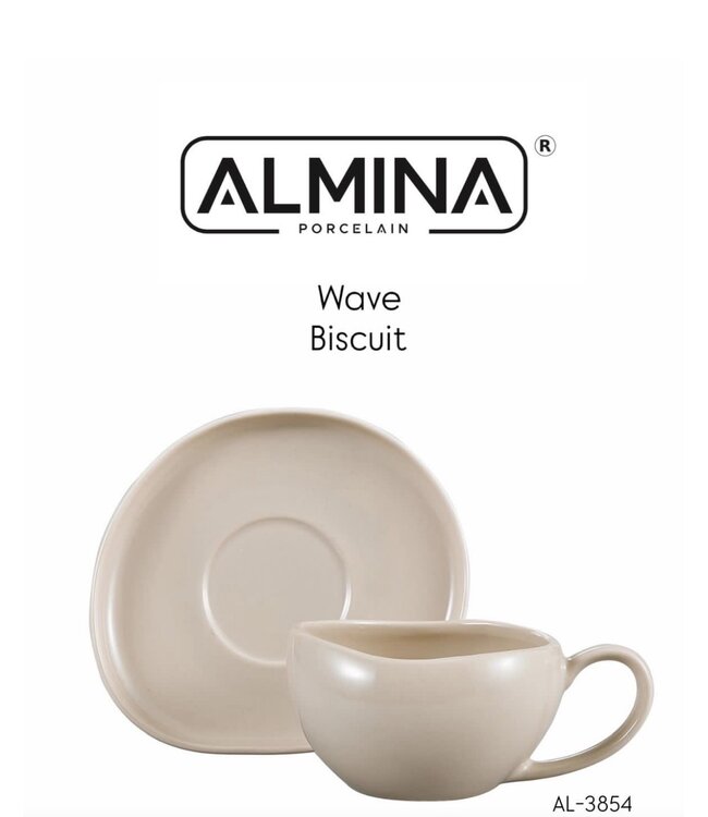 ALMINA Porzellan – Wave Kekstassen- und Untertassenset, 12-teilig