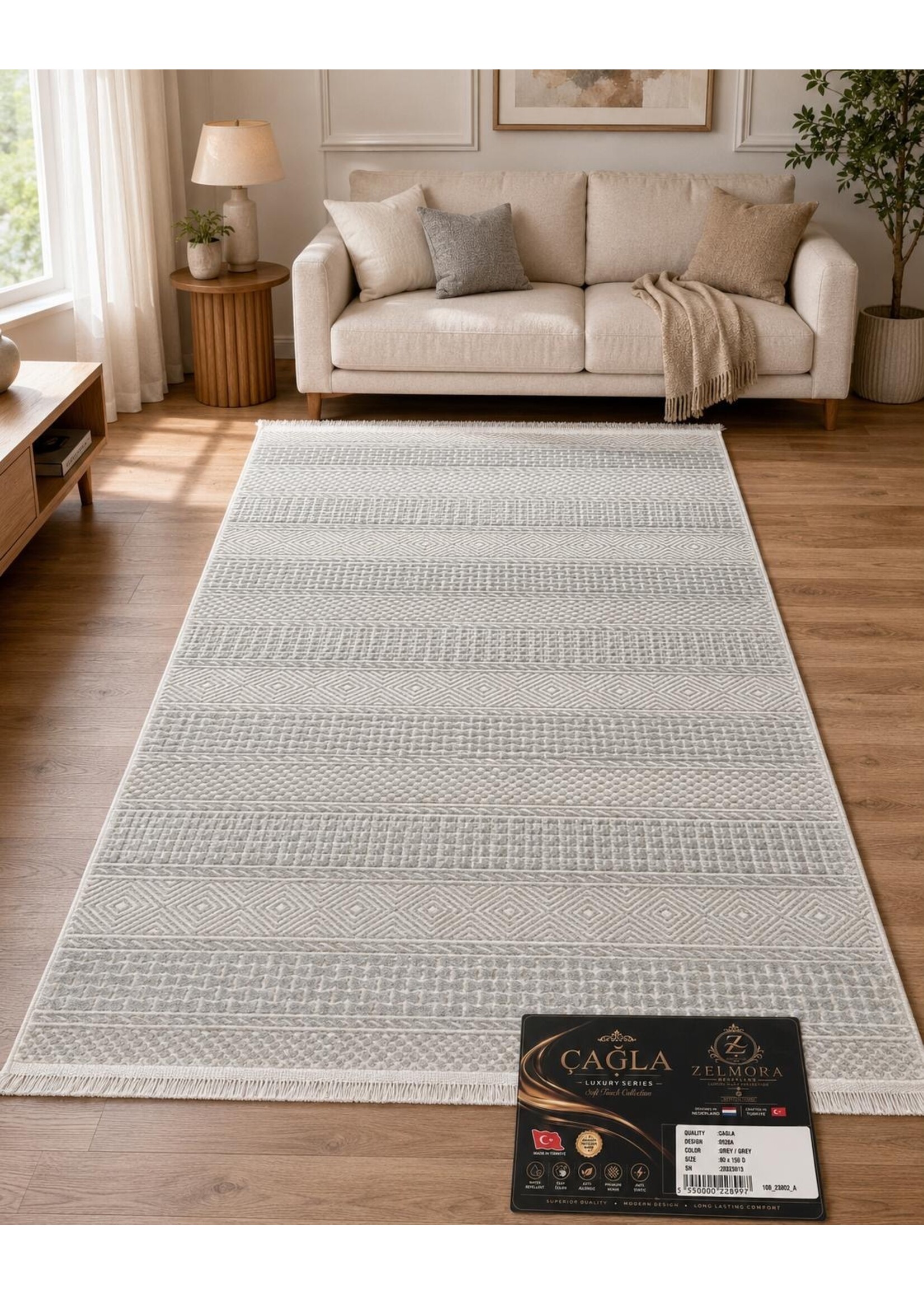 Tapis Zelmora Çağla – Gris / Crème