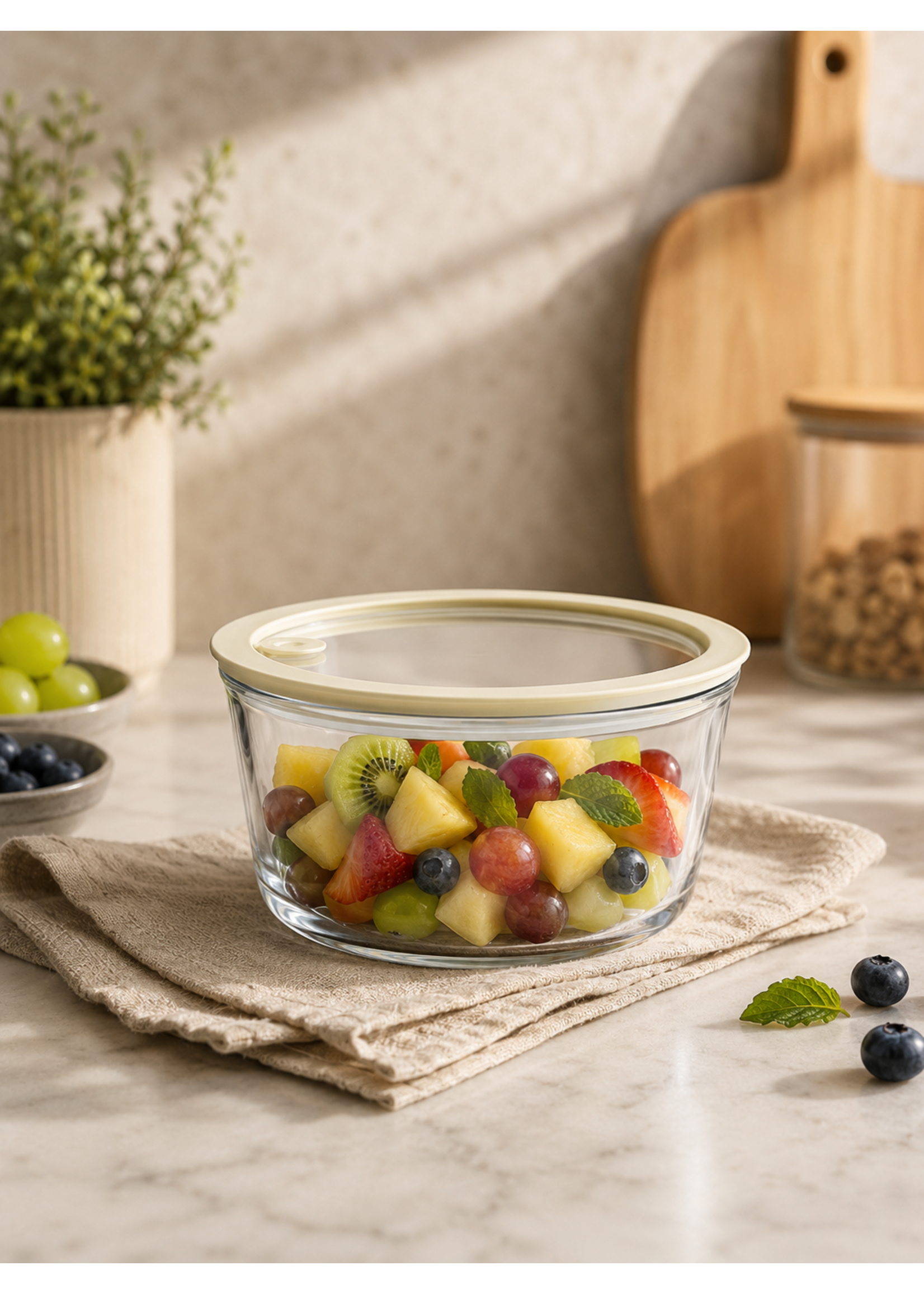 BAVARY Glazen Vershoudschaal 1650 ml – Waterdicht met Deksel