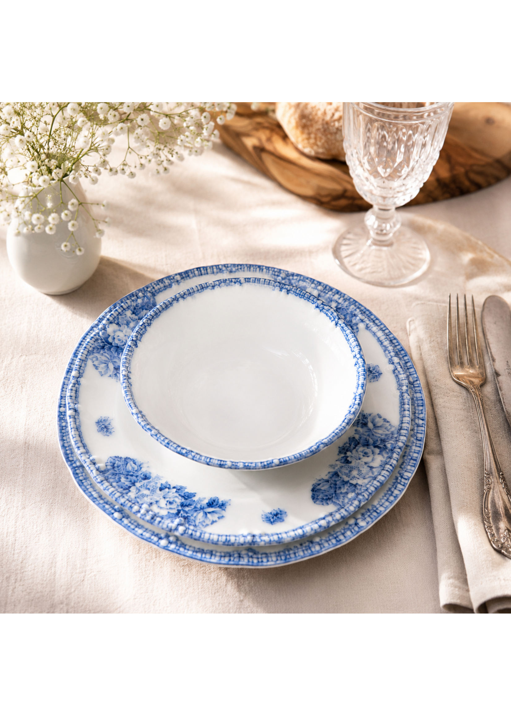 Service de table en porcelaine Tulu 24 pièces bleu clair
