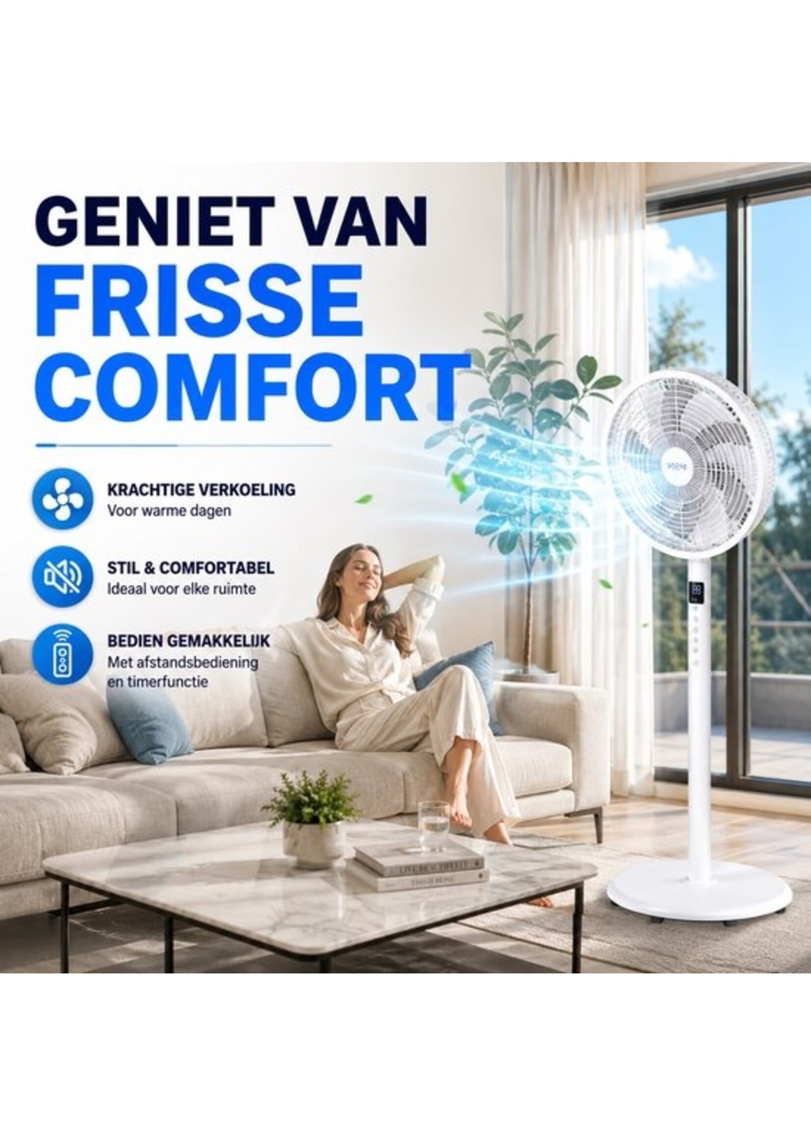 Ventilateur sur pied 40 cm (16 pouces) – Ventilateur sur pied 3 en 1 – Télécommande – 9 vitesses – Minuterie – Royal Swiss RSF16A