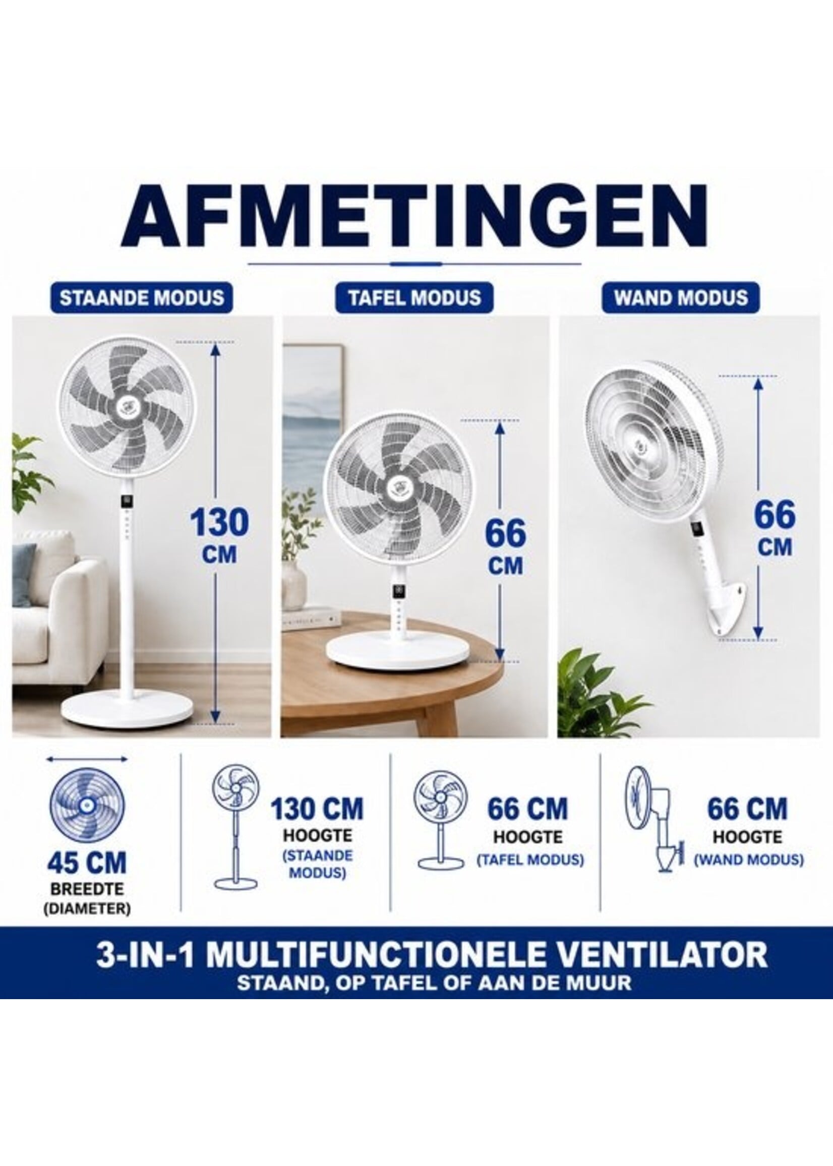 Ventilateur sur pied 40 cm (16 pouces) – Ventilateur sur pied 3 en 1 – Télécommande – 9 vitesses – Minuterie – Royal Swiss RSF16A