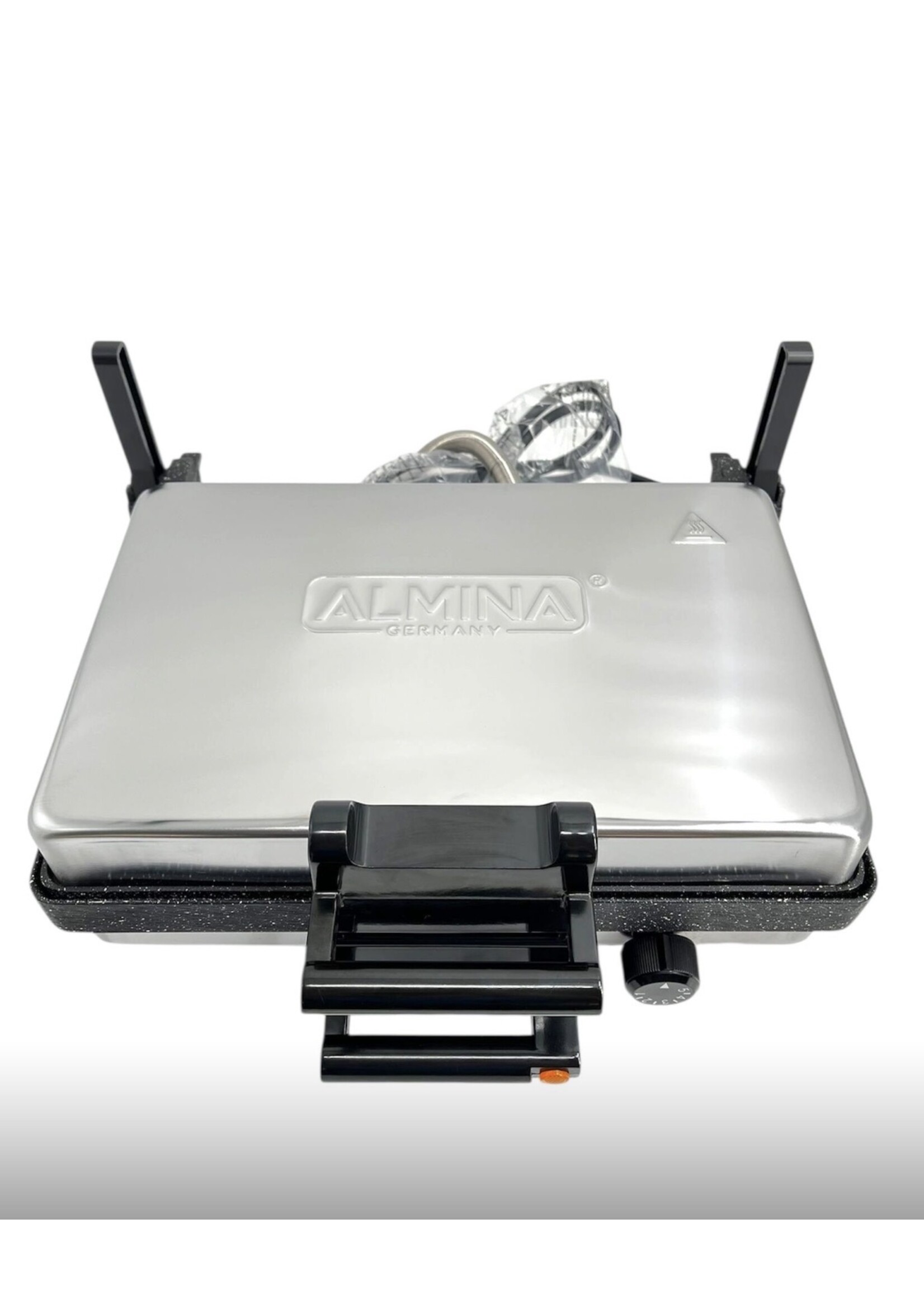 ALMINA Elektro-Kontaktgrill 2000 Watt – Granitbeschichtung – 5 einstellbare Grillstufen – Fettauffangschale