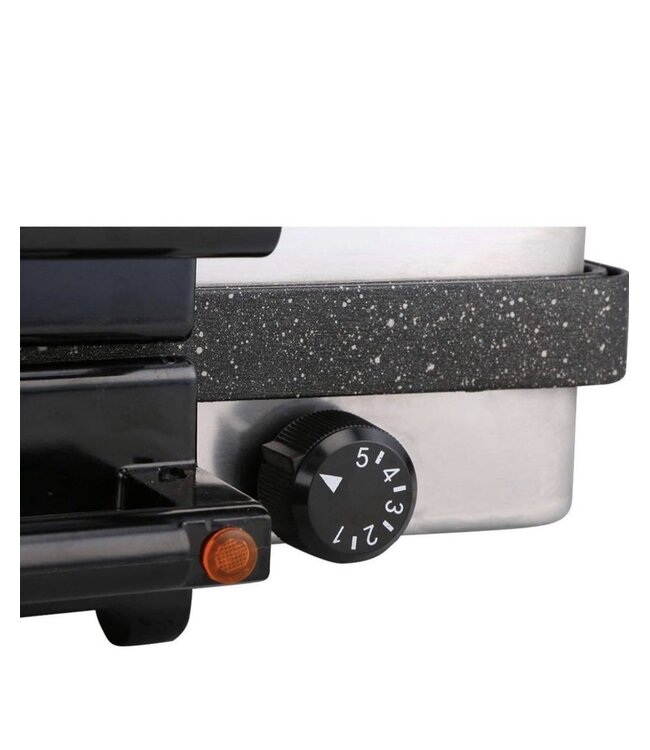 ALMINA Elektro-Kontaktgrill 2000 Watt – Granitbeschichtung – 5 einstellbare Grillstufen – Fettauffangschale