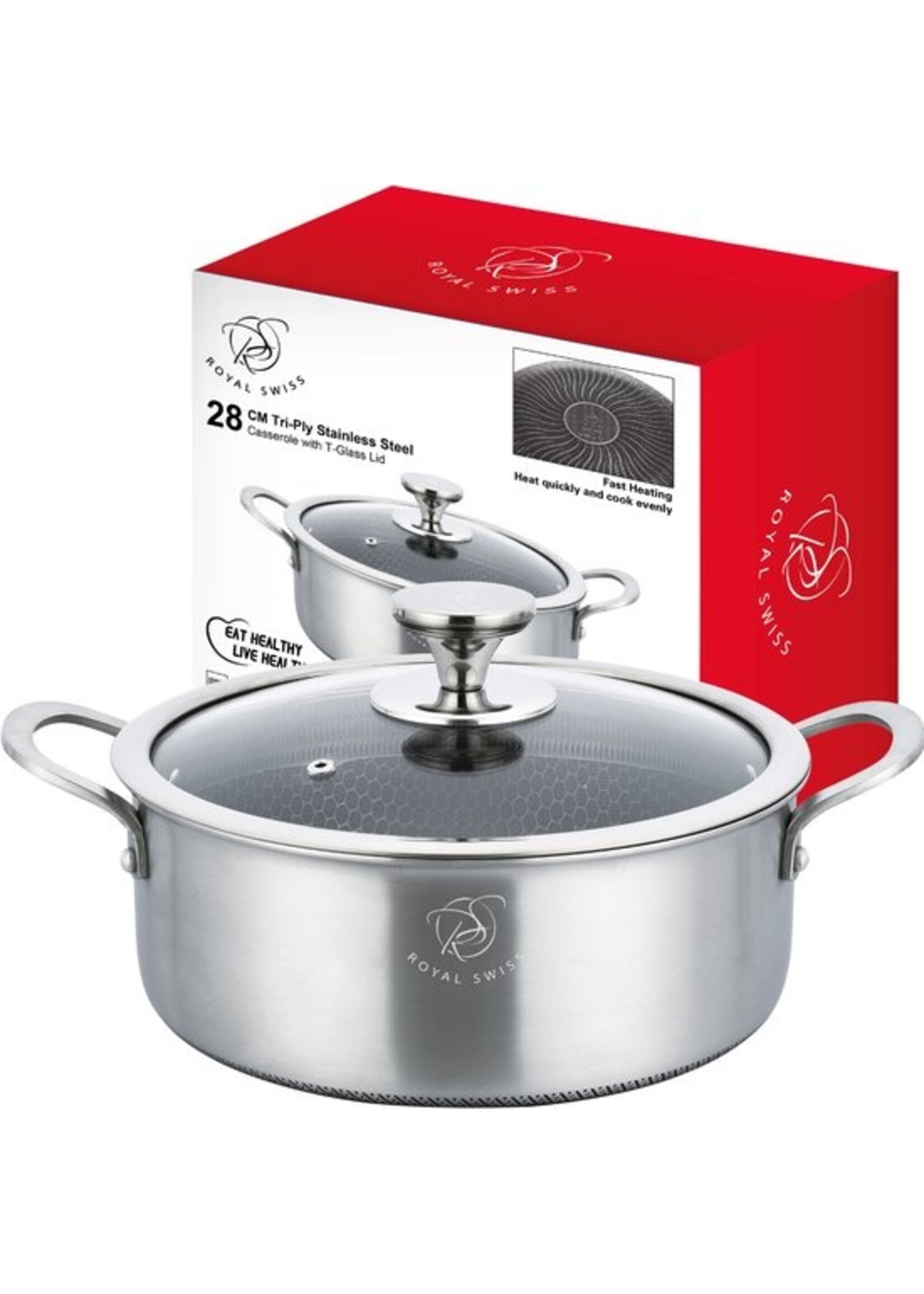 Royal Swiss® Braadpan – Met Dekse 28cm – RVS – Honingraat – Inductie