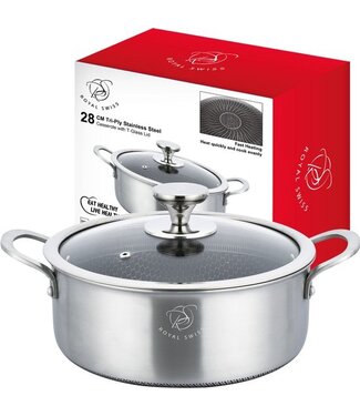 Royal Swiss® Braadpan – Met Dekse 28cm – RVS – Honingraat – Inductie