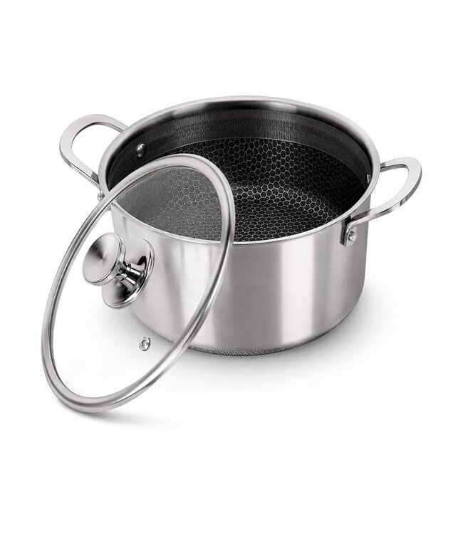 Royal Swiss® Kasserolle – Mit Deckel 28 cm – Edelstahl – Wabenmuster – Induktionsgeeignet
