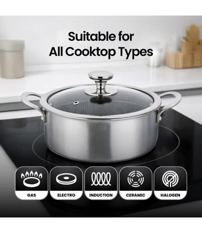 Cocotte Royal Swiss® – Avec couvercle 28 cm – Acier inoxydable – Nid d'abeille – Compatible induction