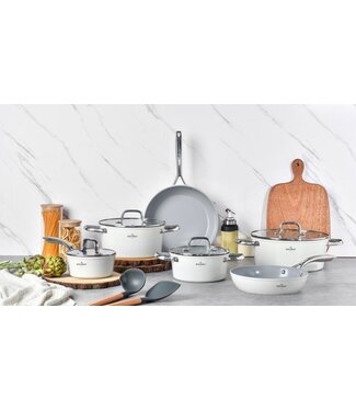 Swiss Haus® CC4014CR 14-delige Pannenset Inductie – PFAS Vrij – Keramische Antiaanbaklaag – Complete Inductie Pannenset - Koekenpannen, Braadpannen met Deksel & Steelpan -
