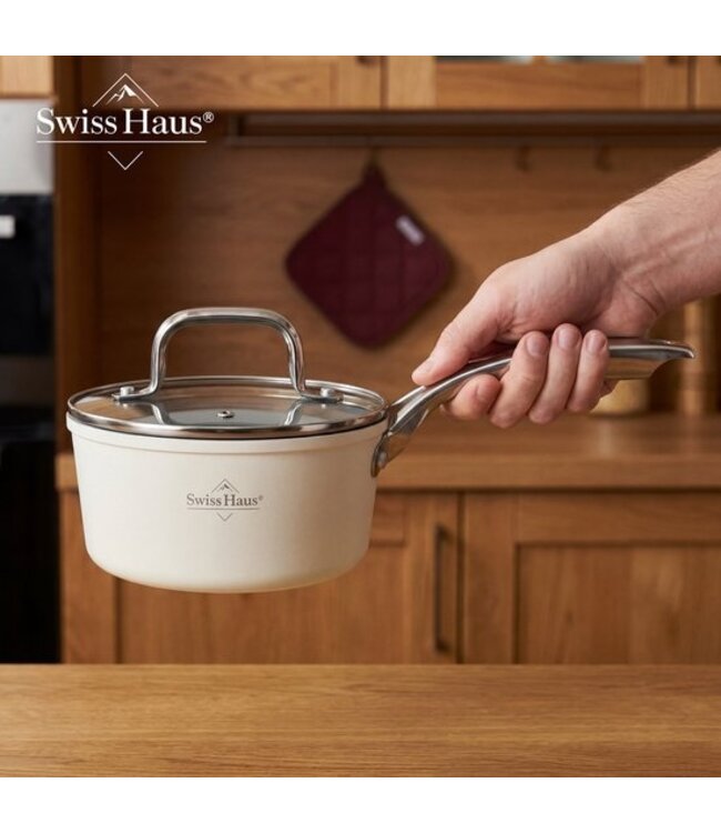 Swiss Haus® CC4014CR 14-teiliges Induktionskochgeschirr-Set – PFAS-frei – Keramische Antihaftbeschichtung – Komplettes Induktionskochgeschirr-Set – Bratpfannen, Kasserollen mit Deckel und Stielkasserolle –