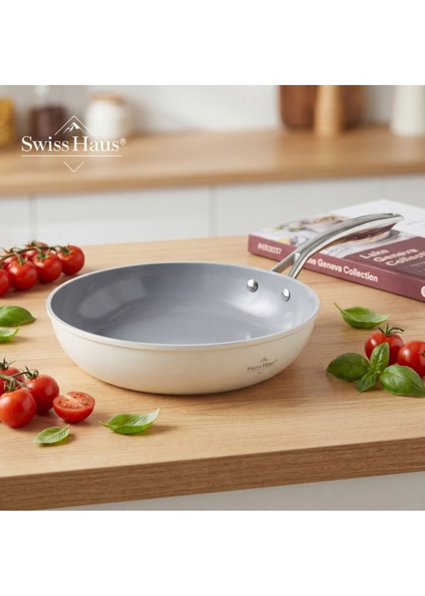 Swiss Haus® CC4014CR 14-teiliges Induktionskochgeschirr-Set – PFAS-frei – Keramische Antihaftbeschichtung – Komplettes Induktionskochgeschirr-Set – Bratpfannen, Kasserollen mit Deckel und Stielkasserolle –