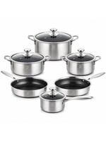 Batterie de cuisine à induction 10 pièces - Poêles à frire en acier inoxydable alvéolé - Poignées froides - Antiadhésives - Royal Swiss®