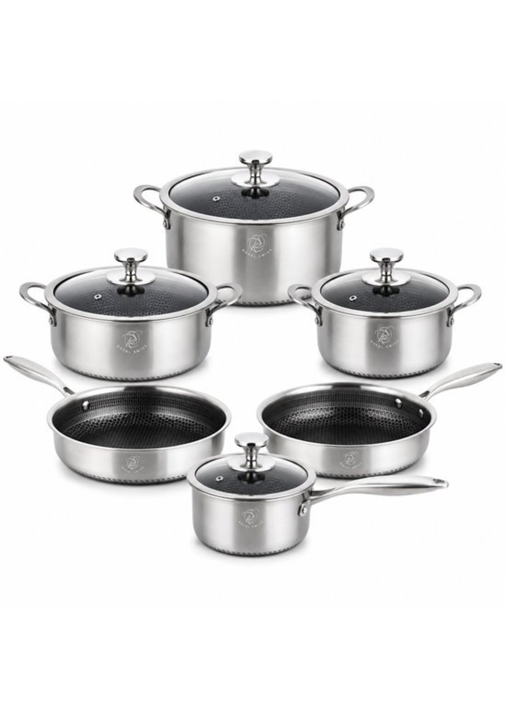 pannenset inductie 10-delig - koekenpannenset RVS Honingraat - Koudgrepen - Anti-aanbak - Royal Swiss®