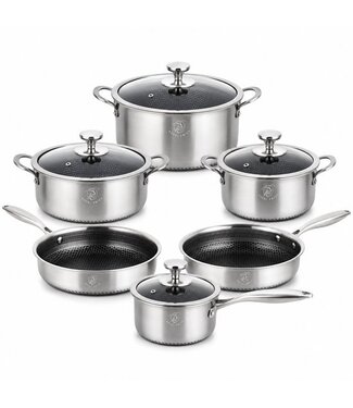 pannenset inductie 10-delig - koekenpannenset RVS Honingraat - Koudgrepen - Anti-aanbak - Royal Swiss®